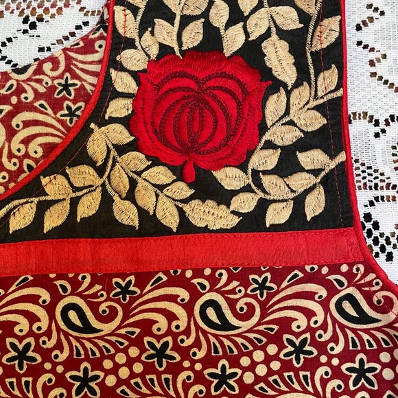 Cotton India Blockprint Embroidered Tunic Dress Roses & Paisley - Picture 6 of 10